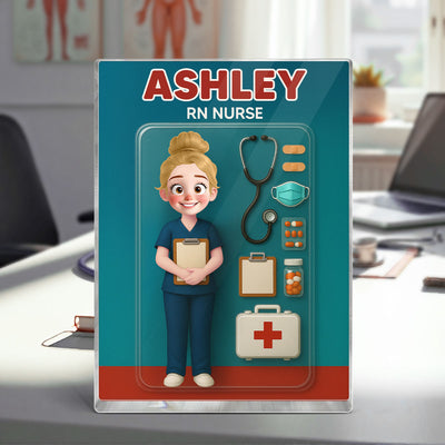 3D Effect Cartoon Funny Style Nurse Custom Figure Personalized Flat Rectangle Acrylic Block