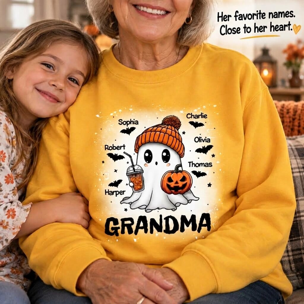 Boo Grandma Fall Season Halloween Custom Grandkids Names Personalized Shirt