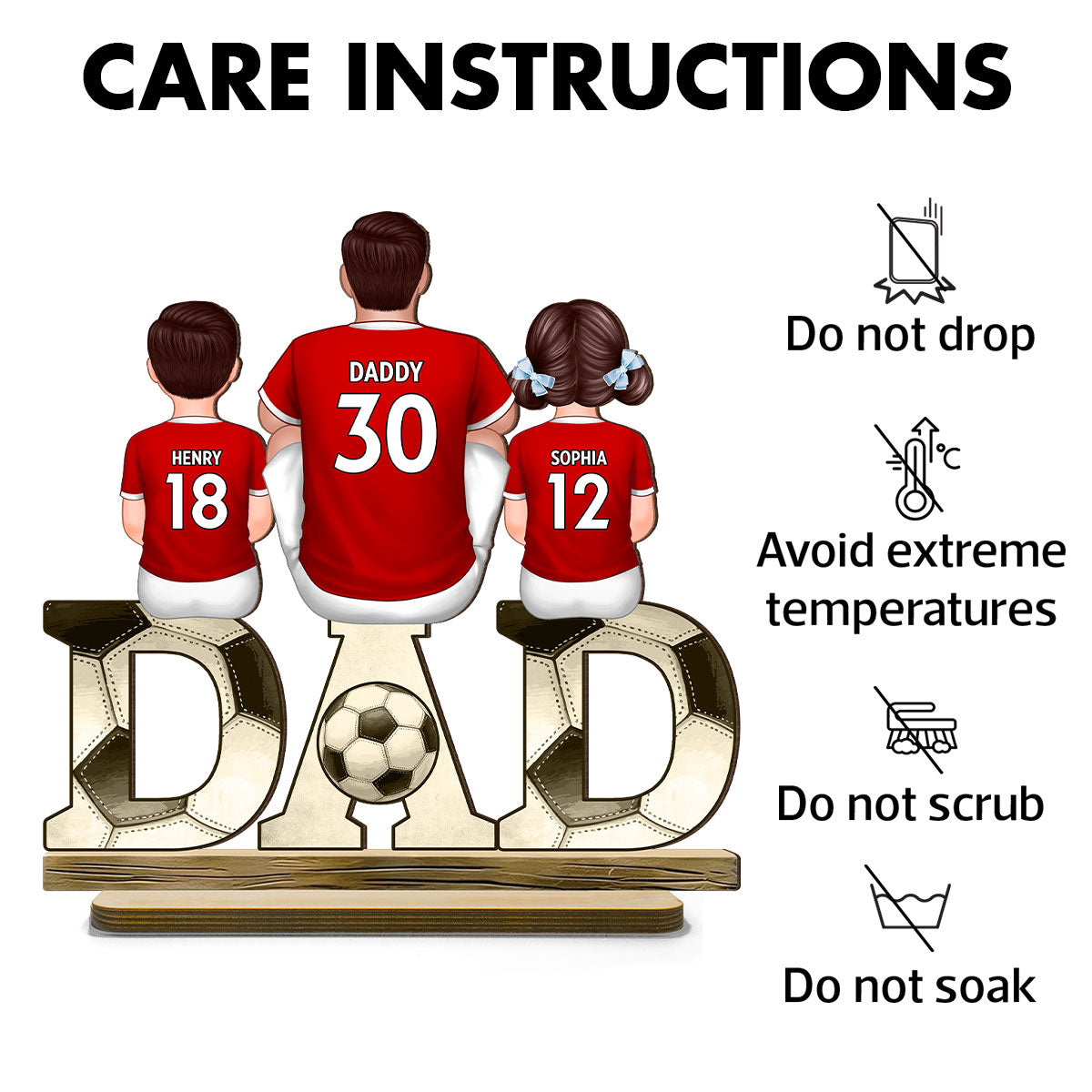 Soccer Dad & Kids - Personalized 2-Layered Wooden Plaque - Gift For Dad, Gift For Husband, Gift For Grandpa