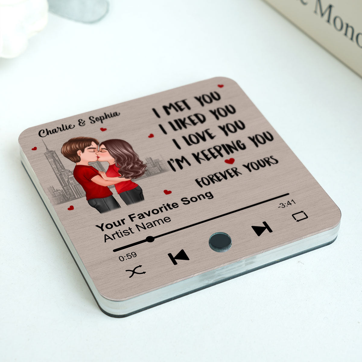 Skyline Couple Kissing I Met You Personalized Music Fridge Magnet, Heartfelt Gift For Couple, For Him, For Her, Boyfriend, Girlfriend, Husband, Wife