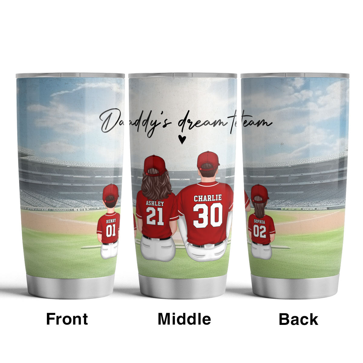Daddy's Team Baseball Family Sitting Personalized Tumbler, Father's Day Gift For Dad, Grandpa, Husband