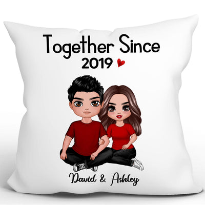 Embracing Doll Couple Sitting Gift For Him For Her Personalized Pillow (Insert Included)