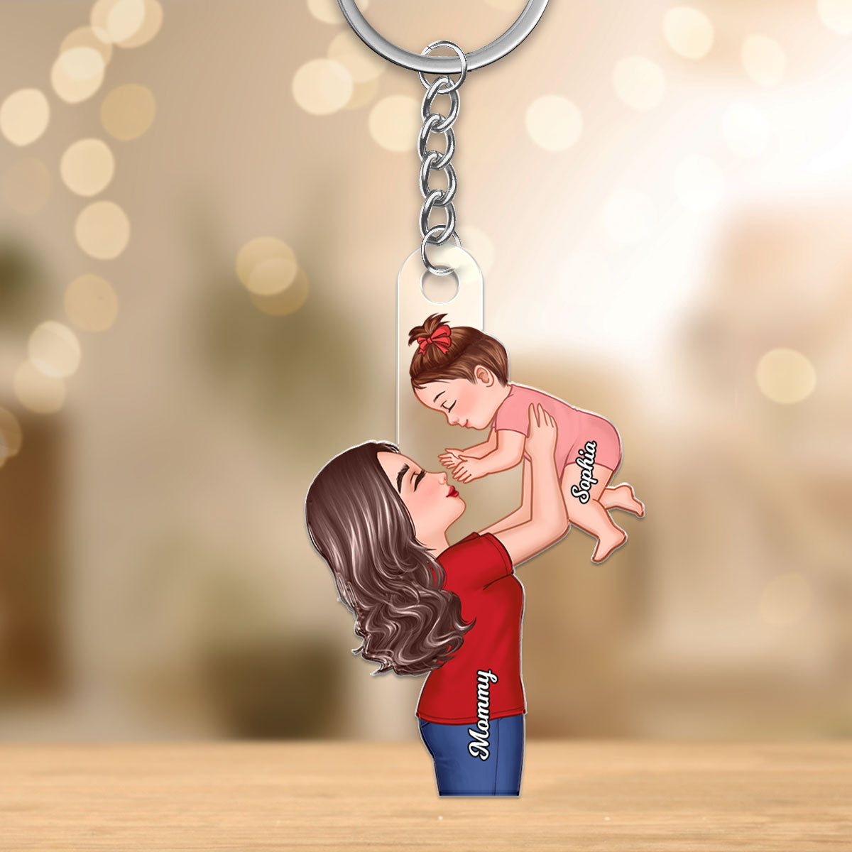 Grandma Mom Lifting Kid Personalized Acrylic Keychain, Gift