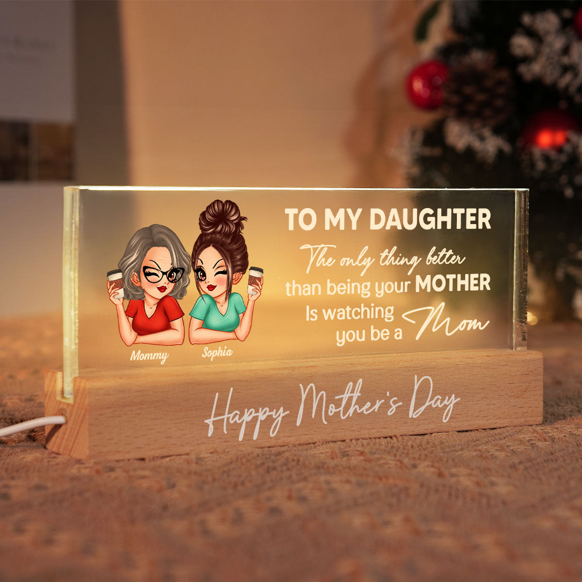 To My Daughter From Mom Happy Mother's Day Personalized Acrylic Block LED Night Light, Gift For Daughter