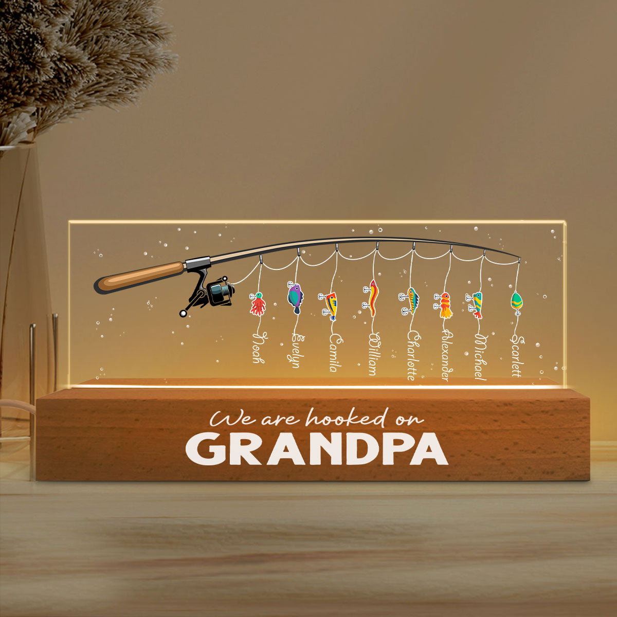 We Are Hooked On Grandpa Gift For Dad Grandpa Personalized Acrylic Block LED Night Light