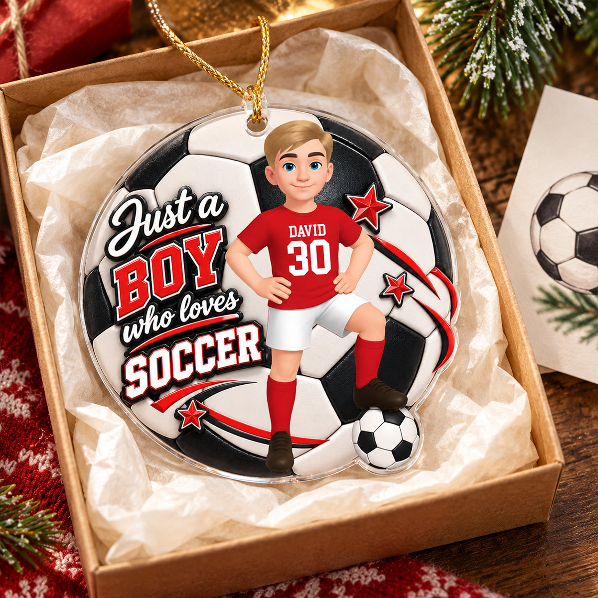 Just a Boy Who Loves Soccer - Personalized Acrylic Ornament - Christmas Gift for Son, Grandson, Nephew