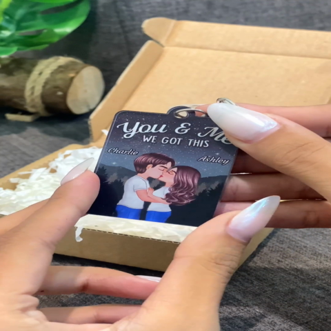 Couple Kissing Under Stars Sky Forest Favorite Song QR Code - Personalized Acrylic Keychain - Anniversary Gift For Him, Gift For Her
