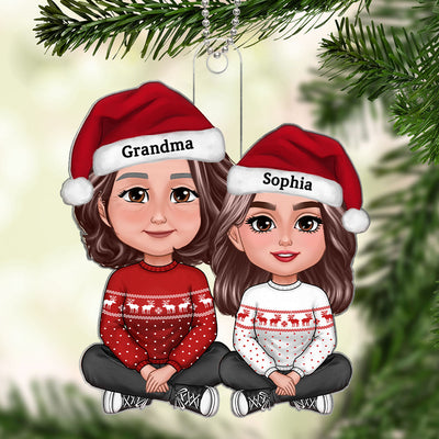 Grandma & Teen Grandkids Crossed Legs Christmas Gift Personalized Acrylic Ornament