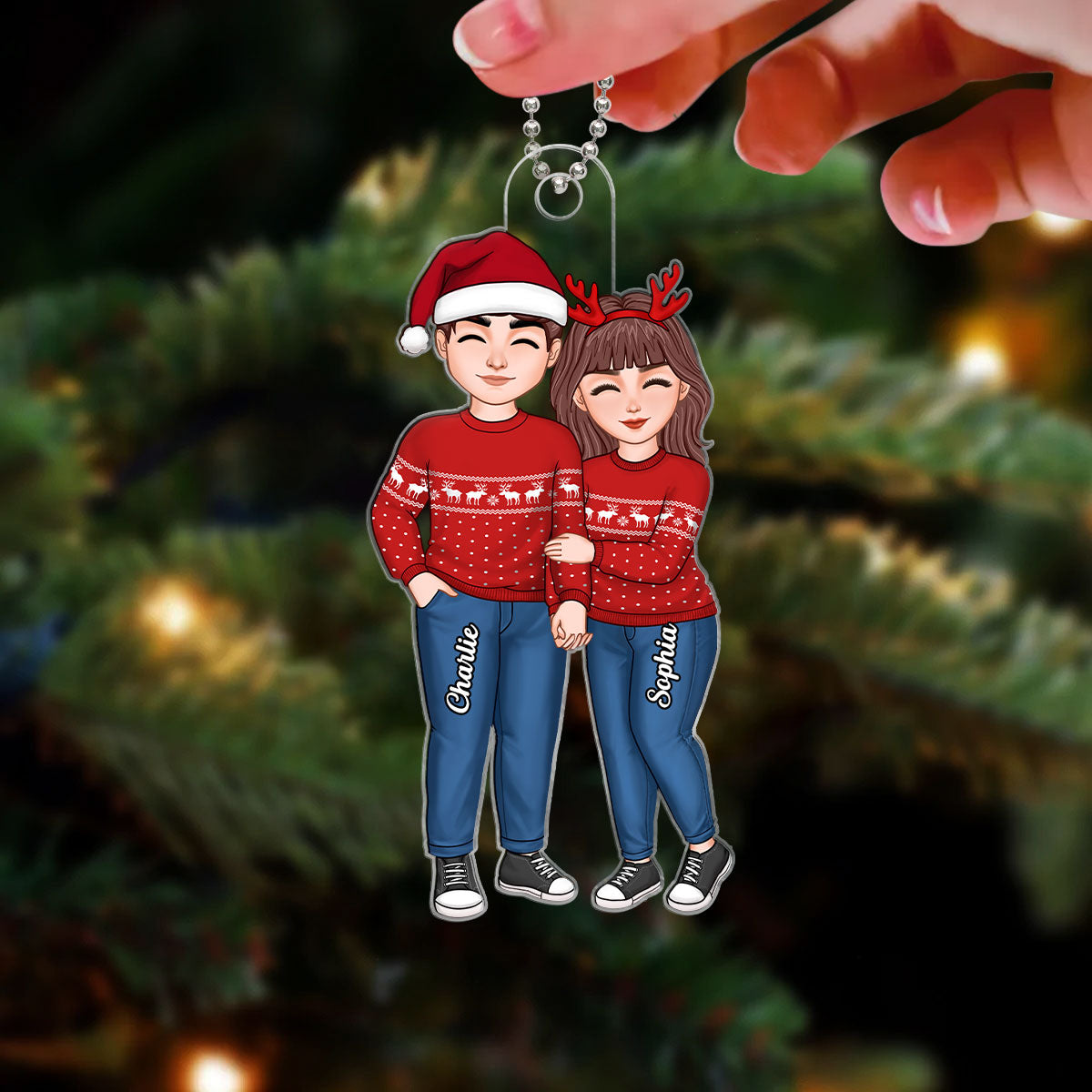 Cute Couple Loves Holding Hand Personalized Acrylic Ornament
