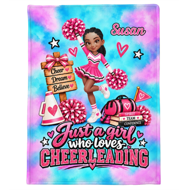 Just a Girl Who Loves Cheerleading - Personalized Fleece Blanket - Christmas Gift for Daughter, Granddaughter