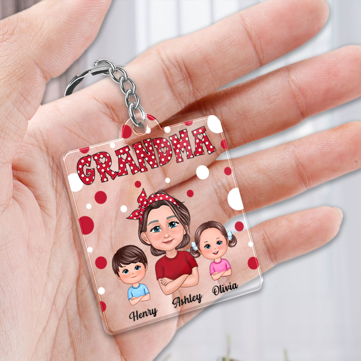 Polka Dot Pretty Grandma Grandkids Personalized Acrylic Keychain