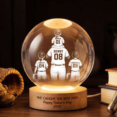 We Caught the Best Dad - Personalized Crystal Ball LED Night Light - Father's Day Gift for Dad, Husband