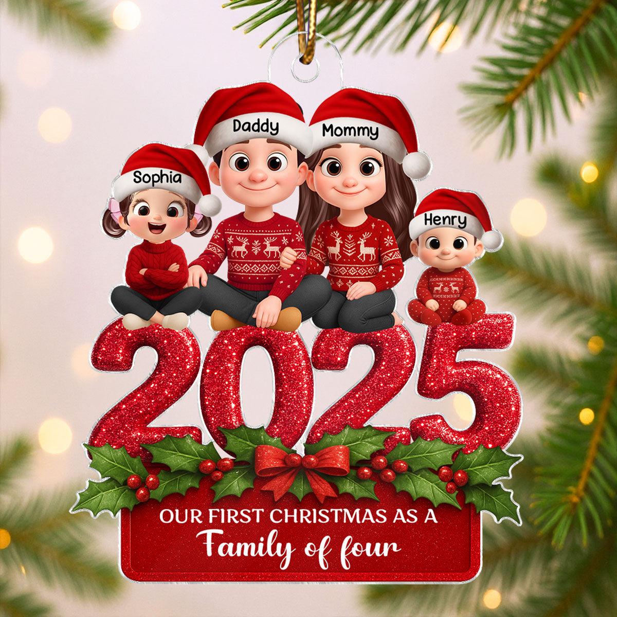 First Christmas as a Family of Three, Four - Personalized Acrylic Ornament - Christmas Gift for Family