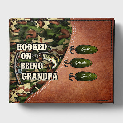 Hooked On Being Fishing Grandpa Camouflage Personalized Men’s Wallet