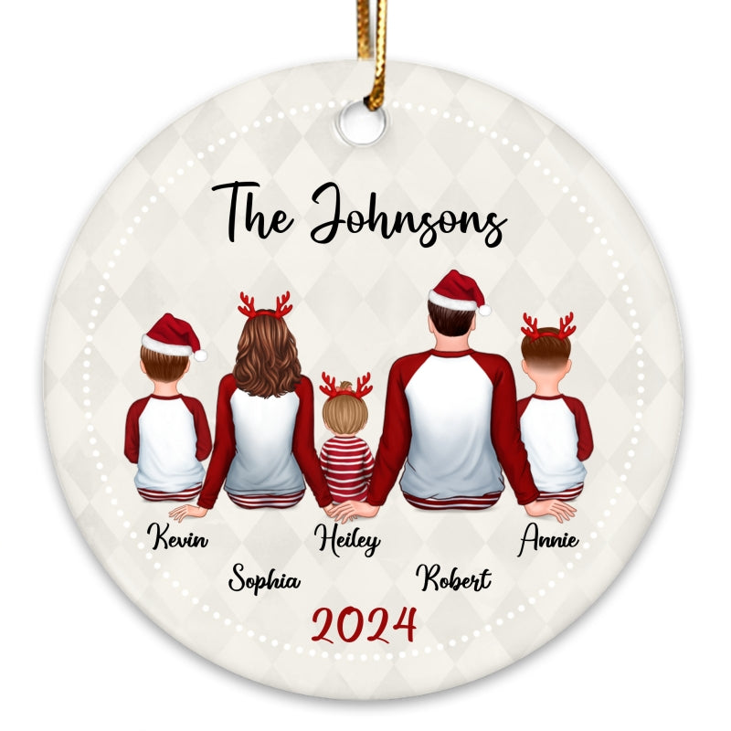 Family Couple Kid Dog Cat Back View Personalized Circle Ornament