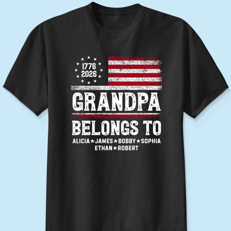 Proud American Grandpa Custom Kids Names Nation Flag American 250th Anniversary - Personalized Shirt - Father's Day Gift For Dad, Grandpa