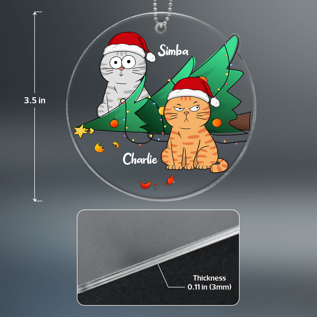 Naughty Cats Knocked Down Christmas Tree Personalized Acrylic Ornament