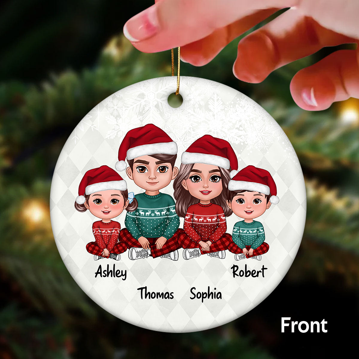 Family Christmas Sitting Crossed Legs Personalized Double Sided Circle Ornament
