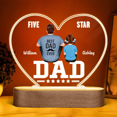 Five - Star Dad Back View Dad And Kids Personalized Acrylic Heart LED Night Light