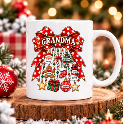 Grandma Retro Christmas Charm Bow - Personalized Mug - Trendy Christmas for Grandma
