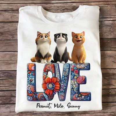 Love Mandala Pattern Cartoon Sitting Cats Personalized Shirt, Gift for Cat Moms