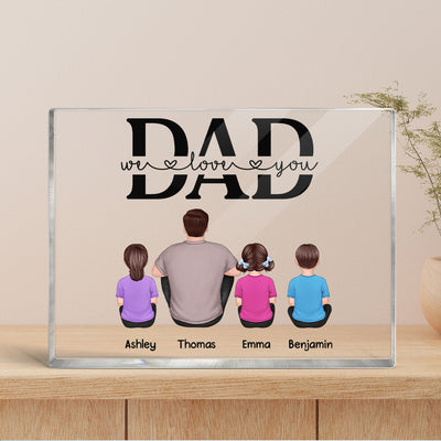 Best Dad Ever Back View Man Kids Dog Cat Personalized Horizontal Rectangle Acrylic Block Plaque