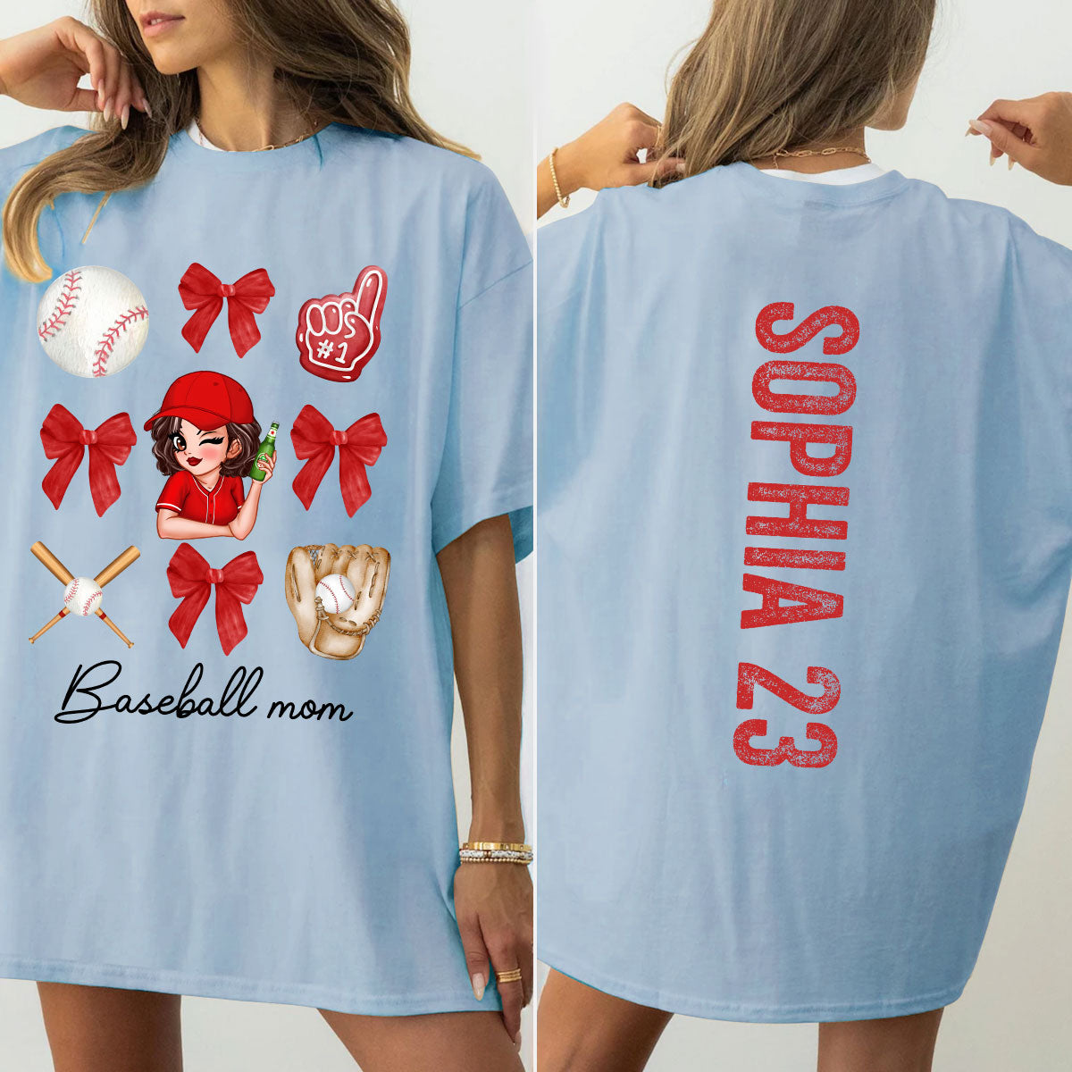 Baseball Mom Coquette Personalized Shirt, Baseball Girlfriend Sister Tee