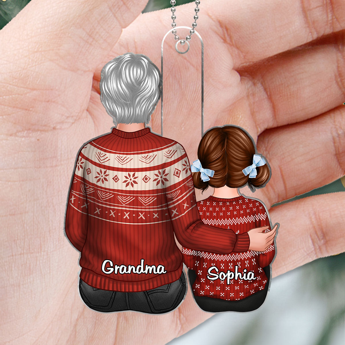 Christmas Back View Grandma & Grandkid Gift For Granddaughter Grandson Personalized Acrylic Ornament