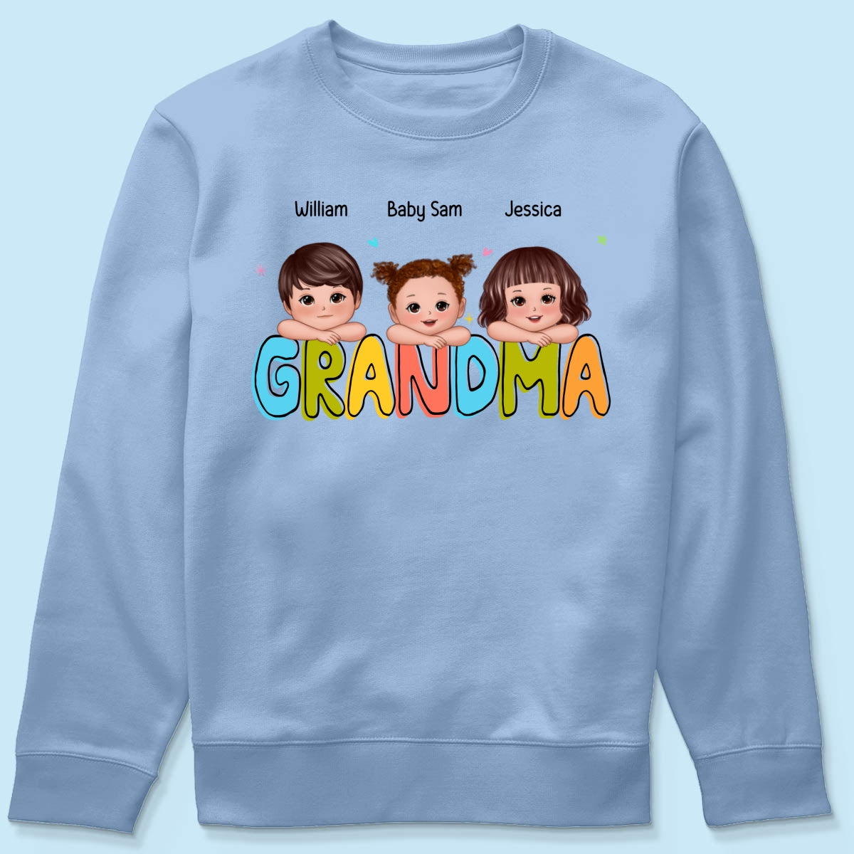 Colorful Grandma With Kids Chin On Hand Personalized Shirt