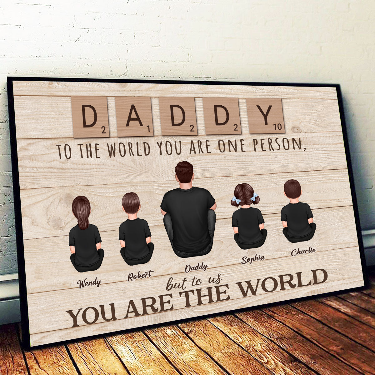 Daddy Grandpa Letters Wood Texture Sitting Back View Personalized Poster