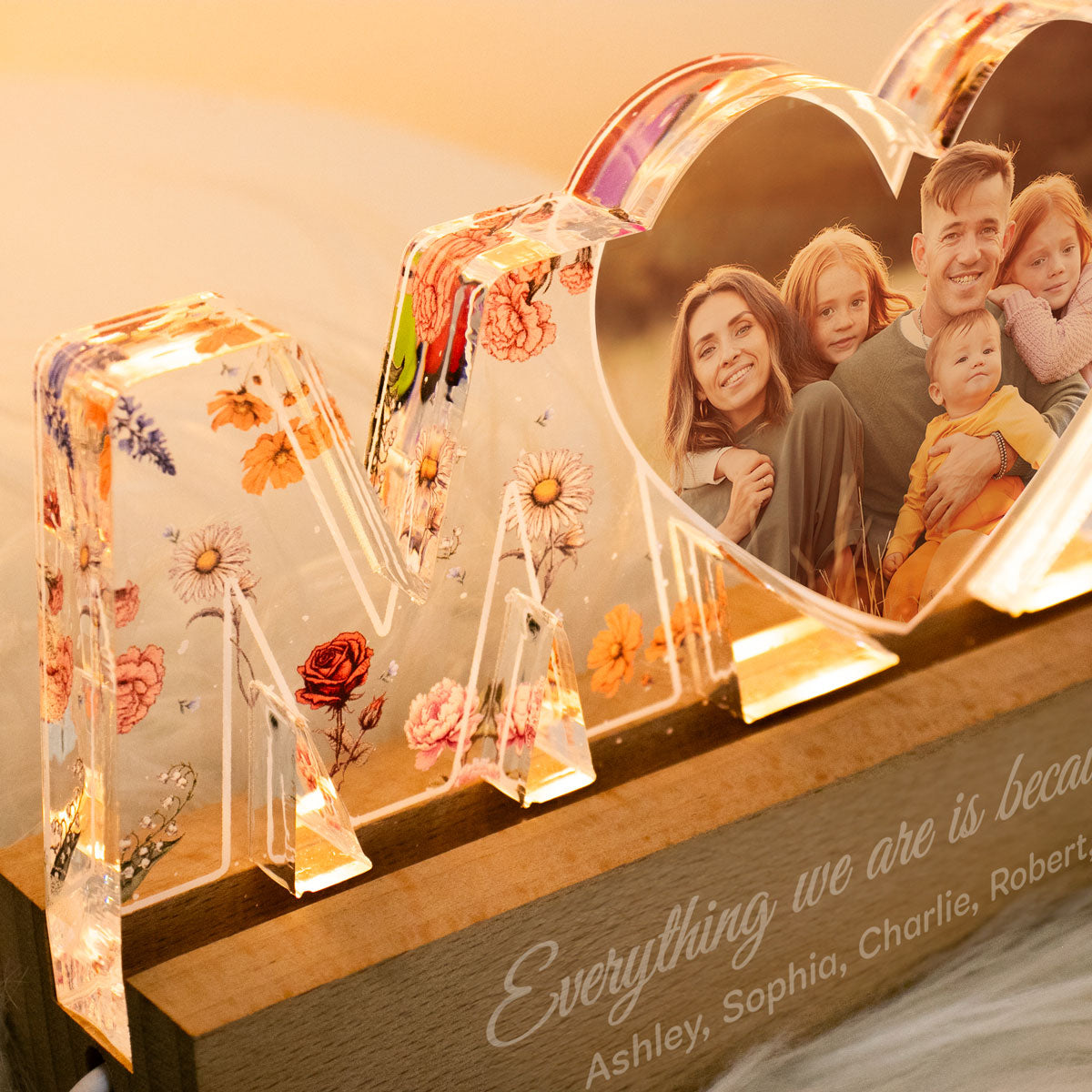 Mom Everything I Am Is Because Of You Birth Month Flower Photo Upload Personalized Led Night Light, Gift