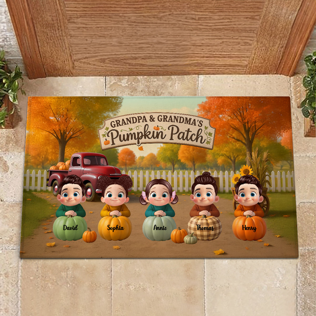 Fall Season Pumpkins Welcome To Grandma Grandpa Grandparents House Personalized Doormat