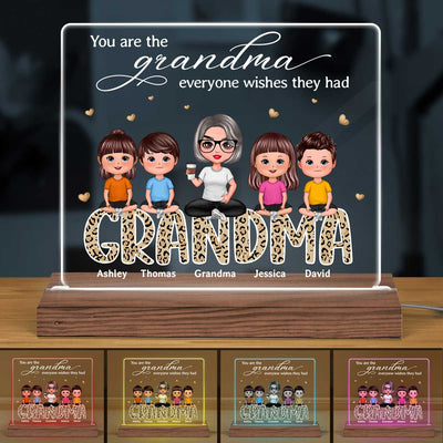 The Grandma Everyone Wishes They Had Doll Grandma Grandkids Sitting On Leopard Pattern Word Personalized Custom Shape Acrylic Plaque LED Night Light