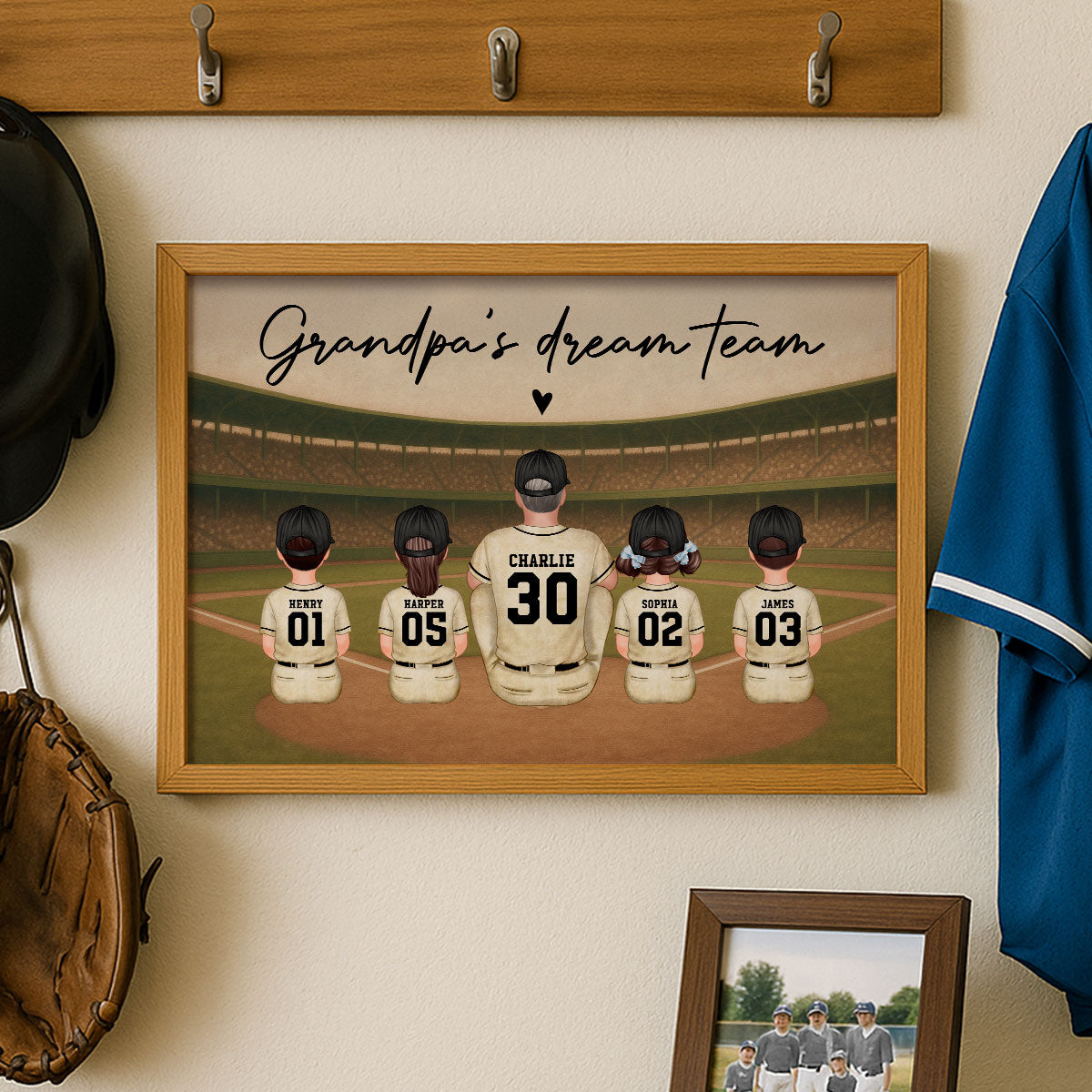 Retro Vintage Baseball Grandpa's Dream Team Personalized Poster| Unique Father's Day Gift For Grandpa