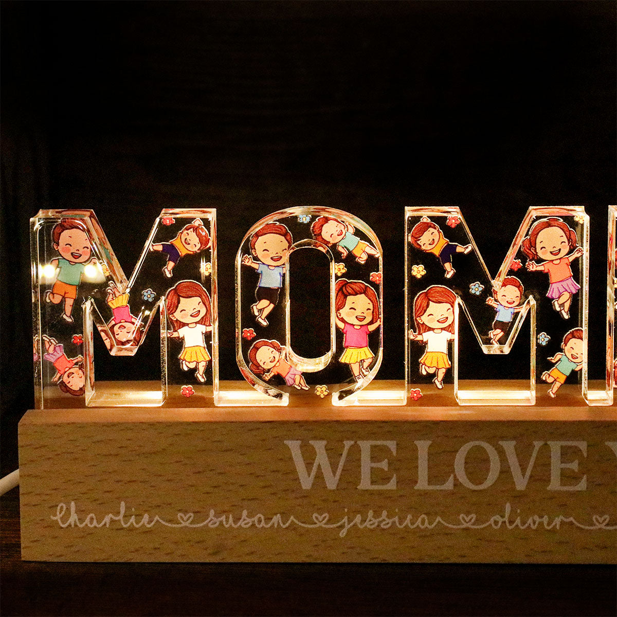 Mommy Happy Vector Kids Personalized Acrylic LED Night Light