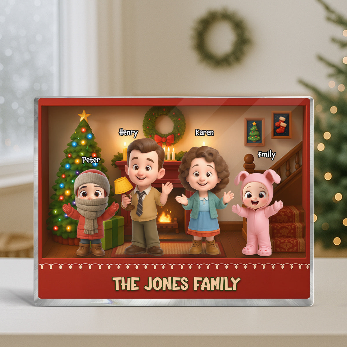 Family Christmas Action Figure Personalized Acrylic Block Plaque, Nostalgia Christmas Decor for Family