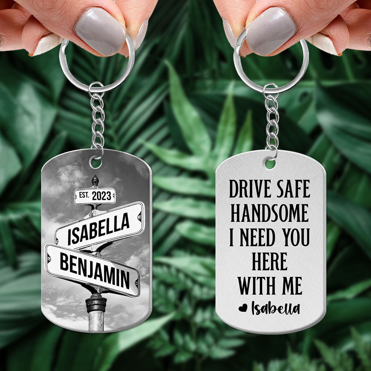 Drive Safe I Need You Vintage Crossroads Street Sign Personalized Metal Keychain, Anniversary  Gift For Him, Boyfriend, Husband