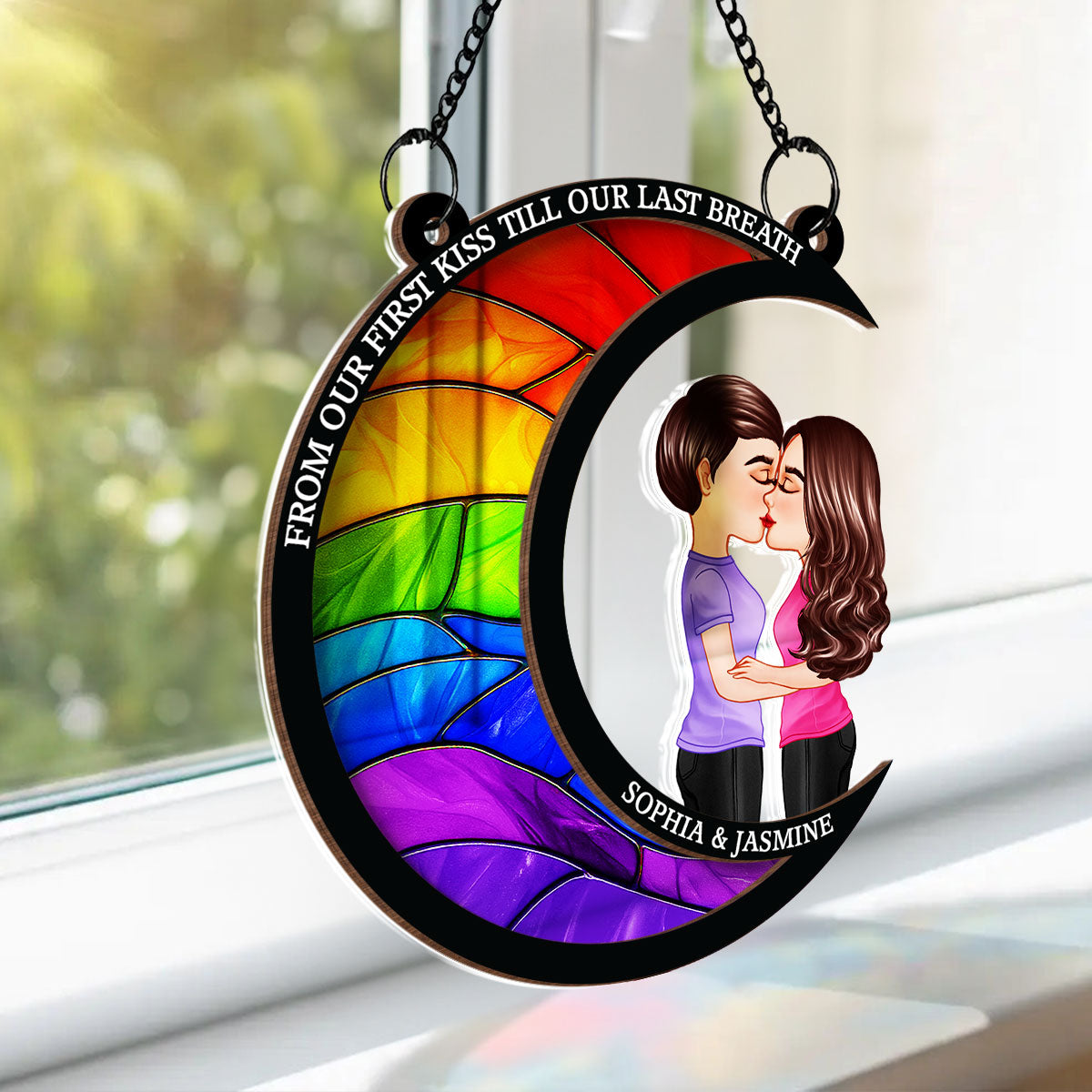 LGBT Couple From Our First Kiss Till Our Last Breath Personalized 2-Layer Suncatcher, Pride Month Gift For Him, For Her