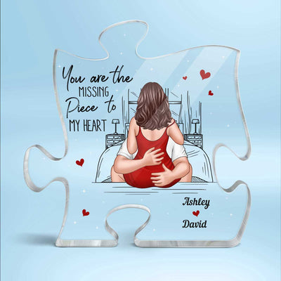The Missing Piece To My Heart Kissing Couple On Bed Personalized Puzzle Plaque