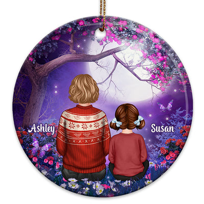 Granmda Grandkids Purple Flower Tree Personalized Circle Ornament