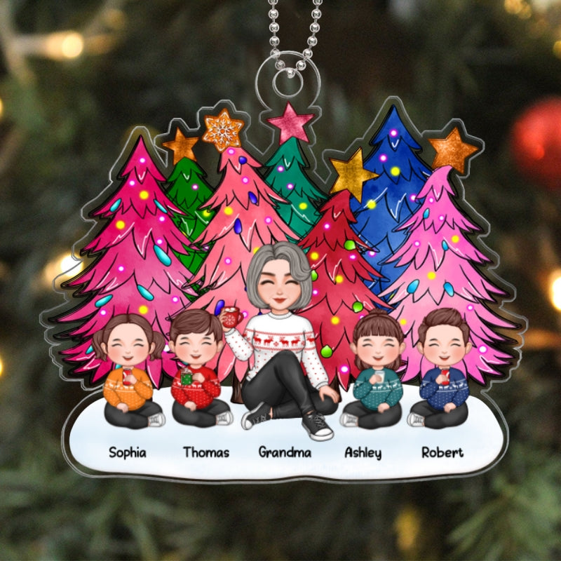 Colorful Tree With Lights Grandma Grandkids Personalized Acrylic Ornament