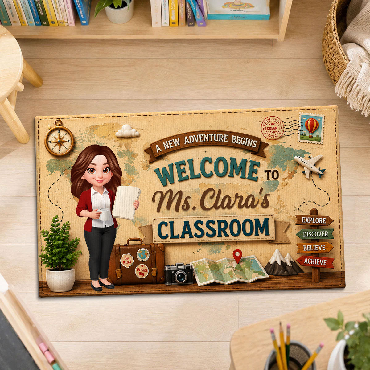 A New Adventure Begins Teacher Classroom - Personalized Doormat - Back To School Gift For Teacher, Classroom Decor