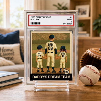 Baseball No. 1 Dad Man & Kids Trading Card Style - Personalized Acrylic Plaque