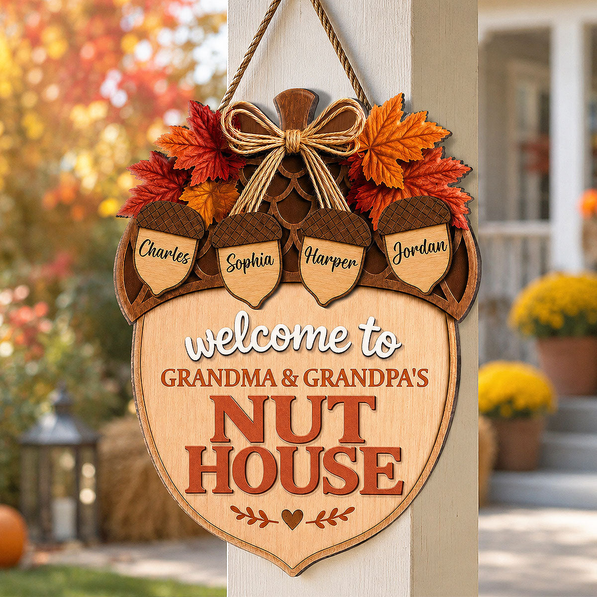 Welcome To The Nut House 2D Flat Printed - Personalized Door Hanger - Fall Season Decor For Family, Grandparents