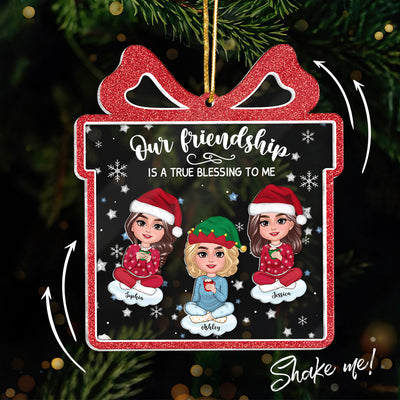 Our Friendship Is True Blessing Gift Shaped Personalized Shaker Ornament, Christmas, Christmas Gift For Friends