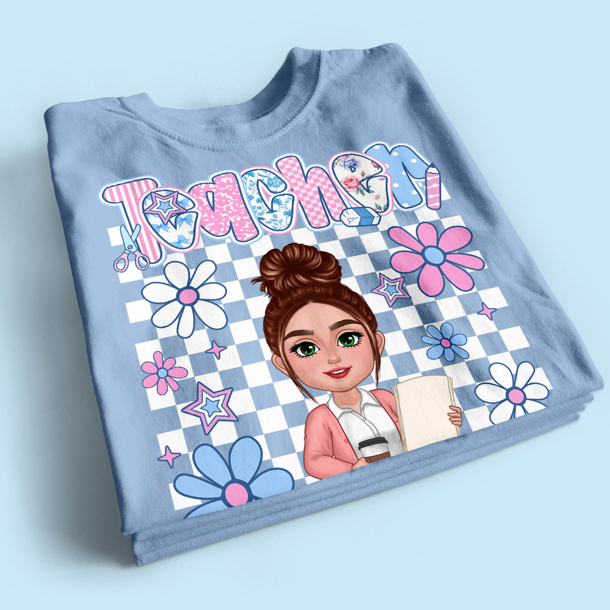 Pastel Blue And Pink Preppy Style Teacher Personalized Shirt| Back To School Gift For Teacher