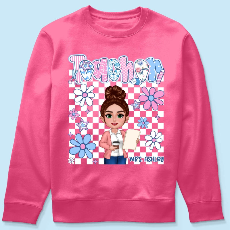 Pastel Blue And Pink Preppy Style Teacher Personalized Shirt| Back To School Gift For Teacher