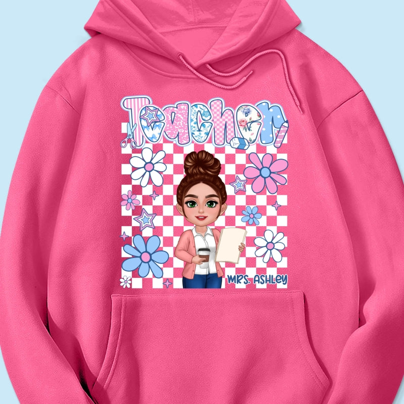 Pastel Blue And Pink Preppy Style Teacher Personalized Shirt| Back To School Gift For Teacher