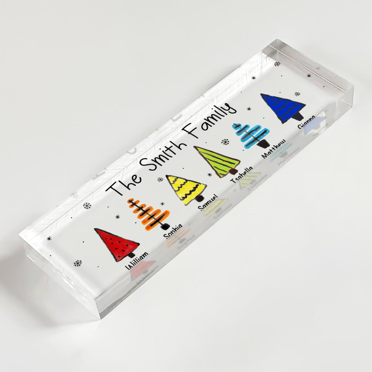 Colorful Christmas Tree Family Acrylic Desk Name Plate, Christmas Decoration
