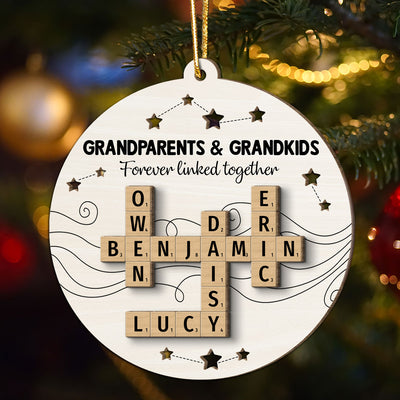 Christmas Grandparents Grandma Grandpa Grandkids Forever Linked Together Crossword Art Personalized 2-Layer Wooden Ornament